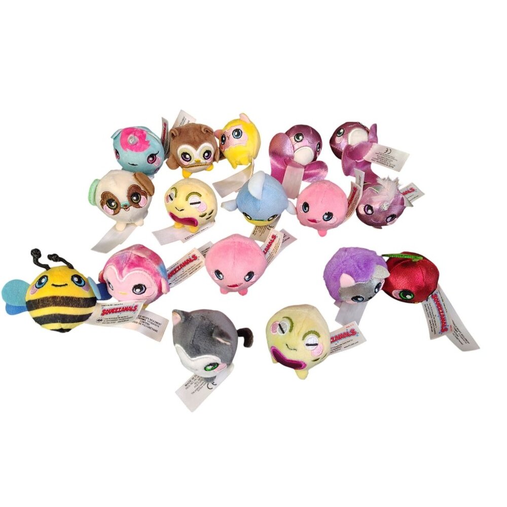 Lot of 17 Squeezamals, Bee, Owl, Dog, Cherry, Fish, Some Repeats Plush Toy